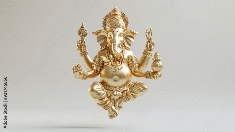 Obraz premium golden statue of god Ganesha on a white background