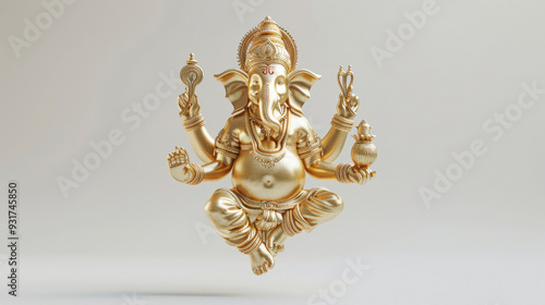 golden statue of god Ganesha on a white background