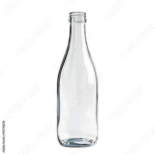 Empty clear glass bottle on transparent background