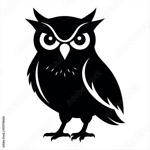 OWL bird black silhouette Isolated on a white background, owl bird set vector illustration