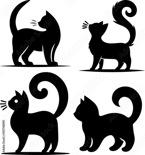 Purring Cats Vector Silhouette