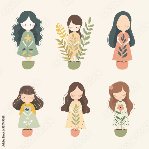 Vector Girl Growing simple and min