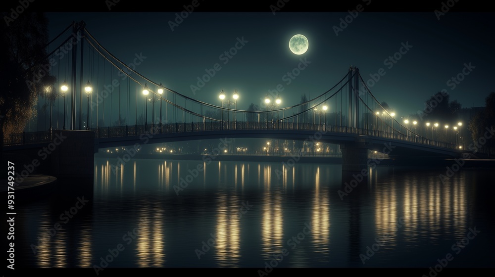 Fototapeta premium view of the bridge with moon