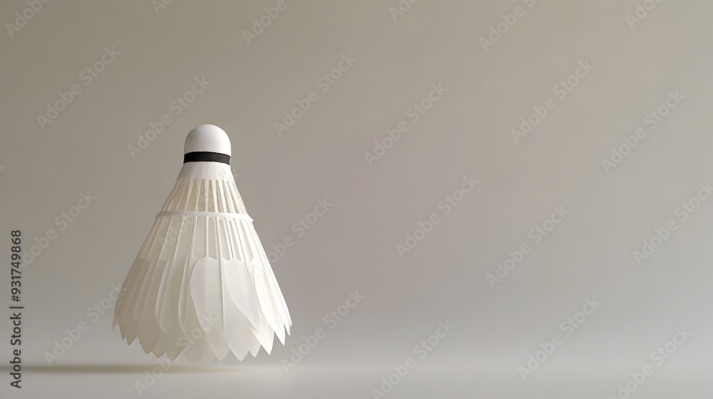 Elegant White Badminton Shuttlecock Resting on a Plain Minimalist Background with Copy Space on the Right Side for Text or Design Elegant White Badminton Shuttlecock Resting on a Plain Minimalist Background with Copy Space on the Right Side for Text or Design