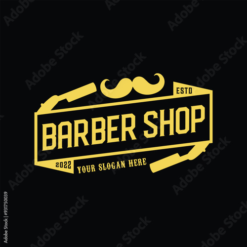 Barber shop logo and white vintage labels illustration templates vintage design tools vector.