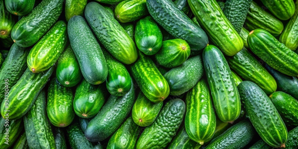 Emerald clusters of cucumbers, captured from above, reveal intricate patterns, vibrant color, and an air of freshness, transporting us to a tranquil summertime scene. Emerald clusters of cucumbers, captured from above, reveal intricate patterns, vibrant color, and an air of freshness, transporting us to a tranquil summertime scene.