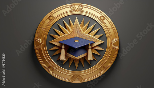 3D rendering of an education emblem representing the concept of schooling.