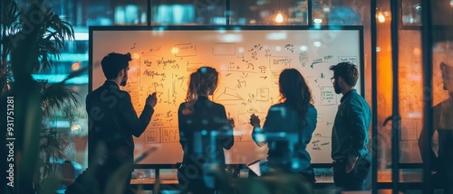 Colleagues Strategizing with Whiteboard in Office Meeting photo