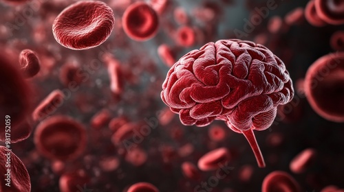 This illustration depicts the blood brain barrier and its crucial protective function for the brain amidst surrounding red blood cells photo