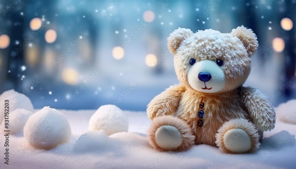 雪とクマのぬいぐるみ、可愛いらしいグラフィック画像 Generated by AI 雪とクマのぬいぐるみ、可愛いらしいグラフィック画像 Generated by AI