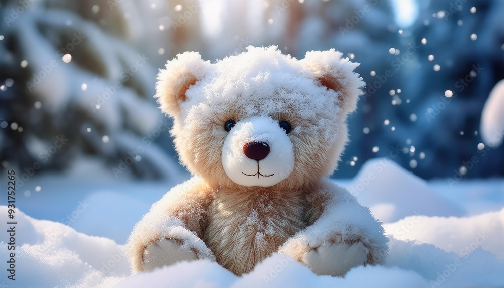 雪とクマのぬいぐるみ、可愛いらしいグラフィック画像 Generated by AI 雪とクマのぬいぐるみ、可愛いらしいグラフィック画像 Generated by AI