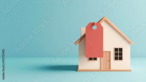 Close-up of house for sale, exorbitant price tag, 3D illustration