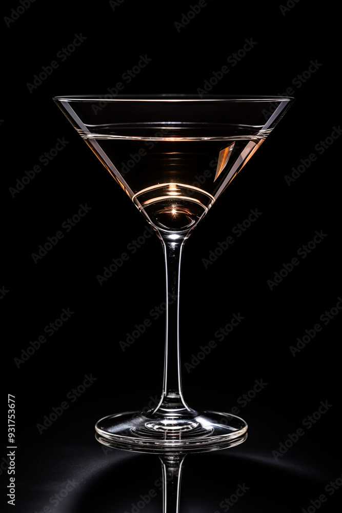 A glass with an apéritif, alogogolei or cocktail on a black background with a drink inside. A glass with an apéritif, alogogolei or cocktail on a black background with a drink inside.
