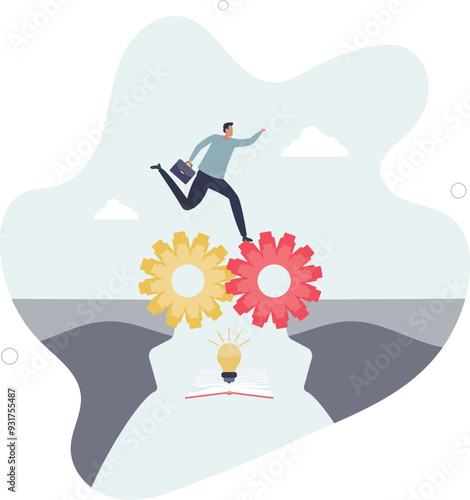 Bridging the gap with business knowledge and education.Career problem overcome using self development and growth.flat design with people.