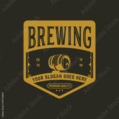 Brewery beer hops retro badge vintage logo stamp vector barrel design.