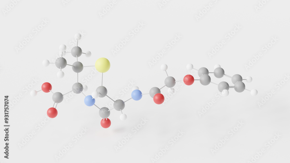 penicillin v molecule 3d, molecular structure, ball and stick model, structural chemical formula phenoxymethylpenicillin penicillin v molecule 3d, molecular structure, ball and stick model, structural chemical formula phenoxymethylpenicillin