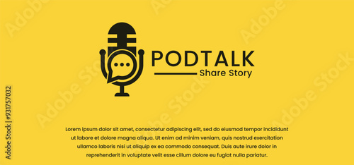 podcast logo microphone icon, vector template talk show, dialogue, communication. with minimalist and modern style