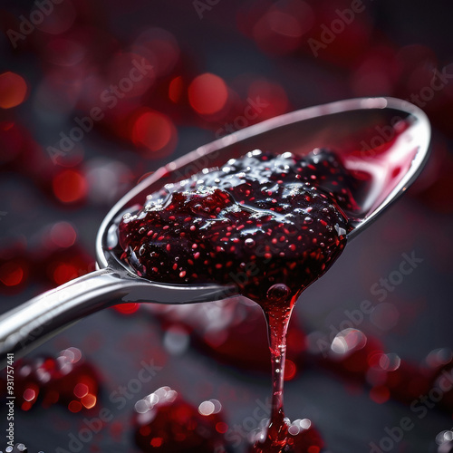 luscious mulberry jam in the spoon photo