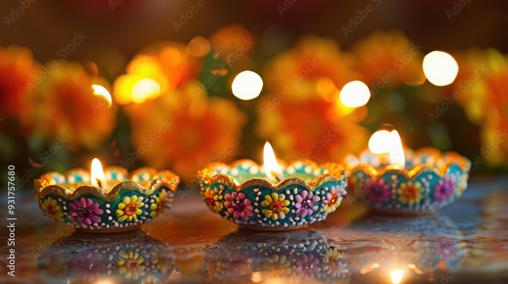 beautifully decorated diyas for diwali festival beautifully decorated diyas for diwali festival
