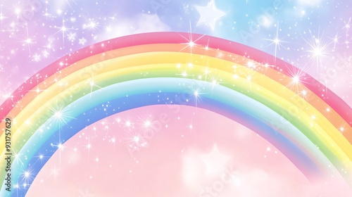Cheerful rainbows and stars on a pastel background