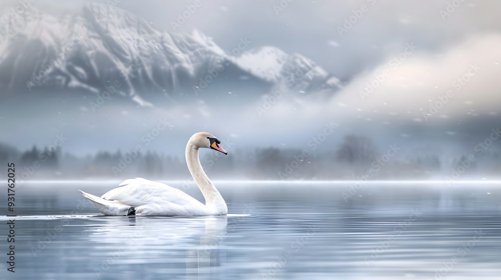 Majestic swan with a mountain backdrop minimalist art media by magazine Majestic swan with a mountain backdrop minimalist art media by magazine