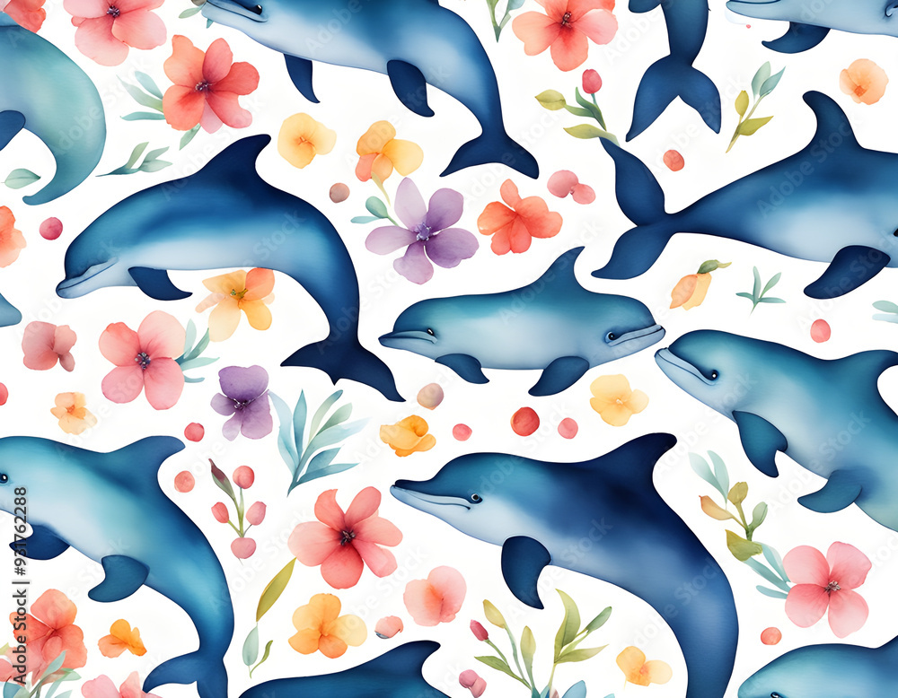 Fototapeta premium Minimalist digital drawing woodland dolphin background