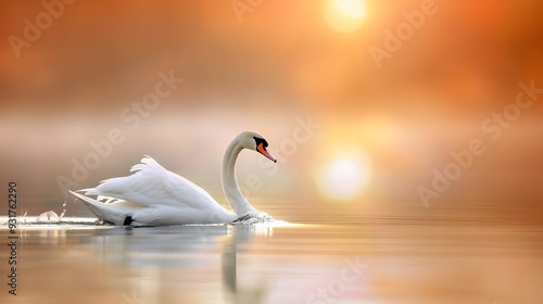 Swan in the golden glow of the evening sun minimalist art media by magazine photo