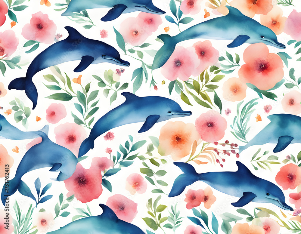 Obraz premium Minimalist digital drawing woodland dolphin background