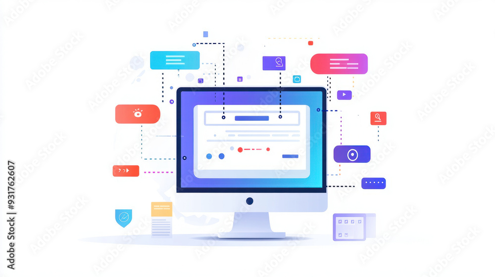 Chat Bot Icon, A vibrant 2D illustration showcasing a modern AI chatbot that resembles a computer monitor, shown in a flat minimalistic design on a white background. The chatbot is Chat Bot Icon, A vibrant 2D illustration showcasing a modern AI chatbot that resembles a computer monitor, shown in a flat minimalistic design on a white background. The chatbot is