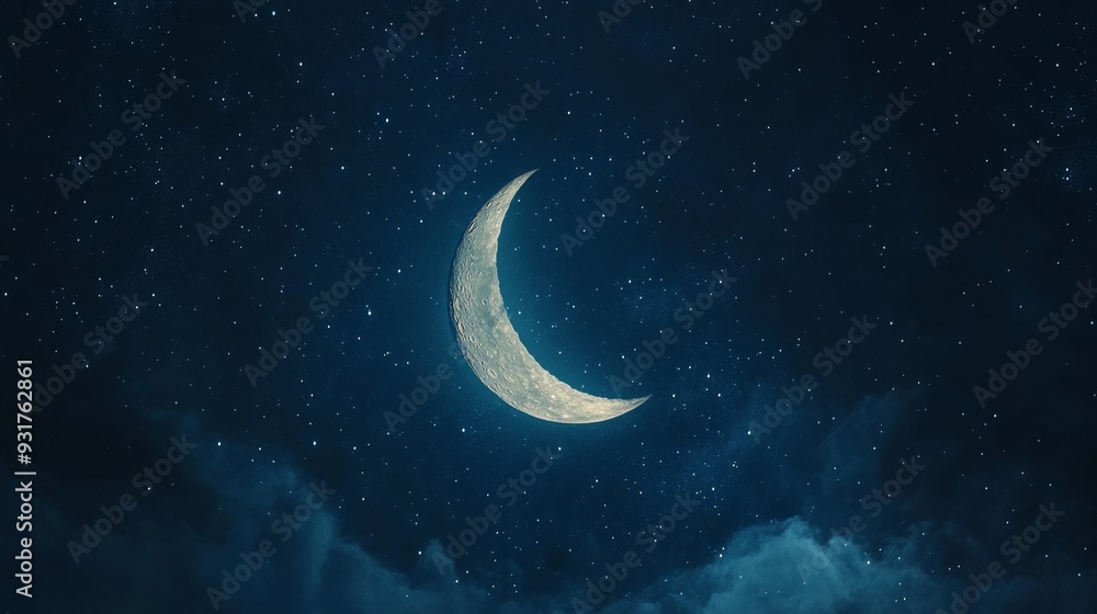 Night sky with crescent moon and stars Night sky with crescent moon and stars