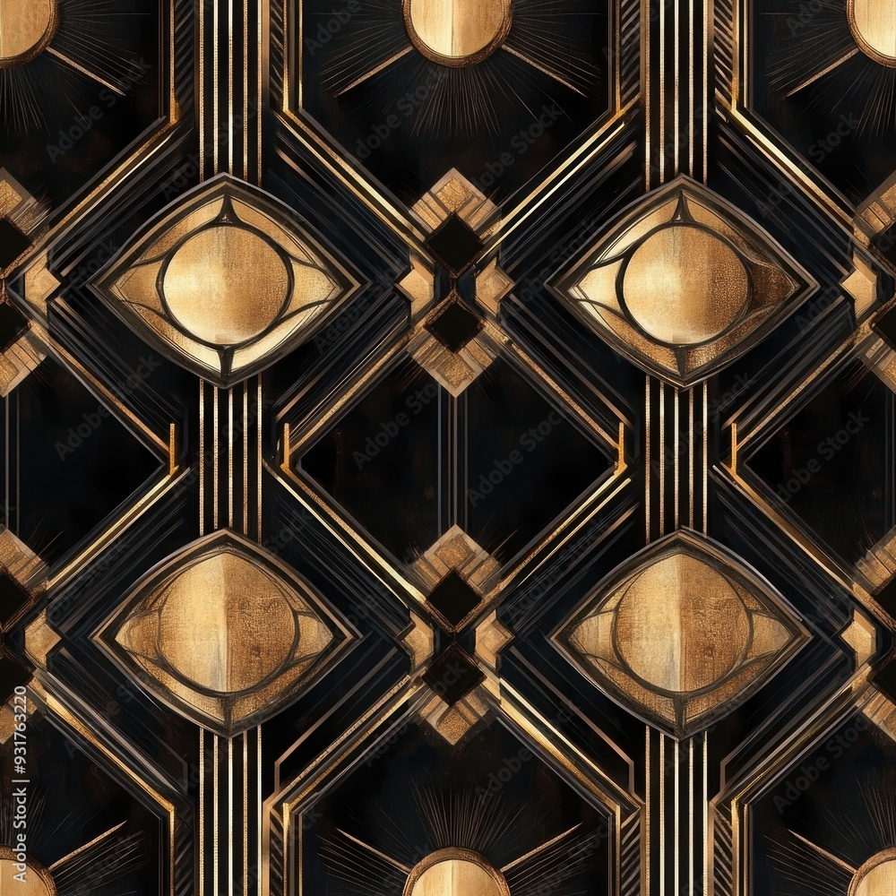 Art Deco Seamless Pattern with Golden Eyes Art Deco Seamless Pattern with Golden Eyes