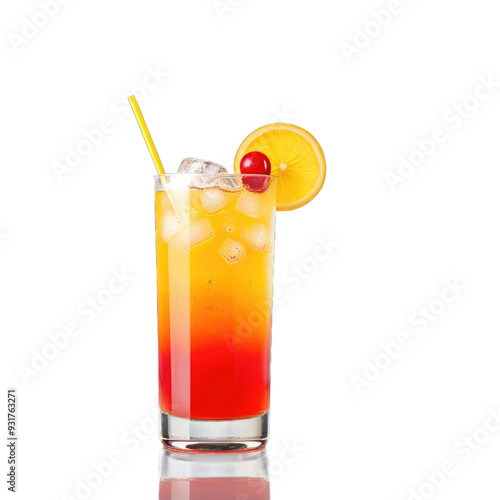 Refreshing Tequila Sunrise Cocktail with Orange and Cherry Garnish  isolated on transparent background photo