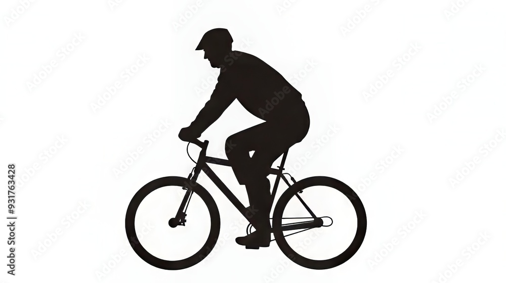 Obraz premium Silhouette of a cyclist in motion against a white background.