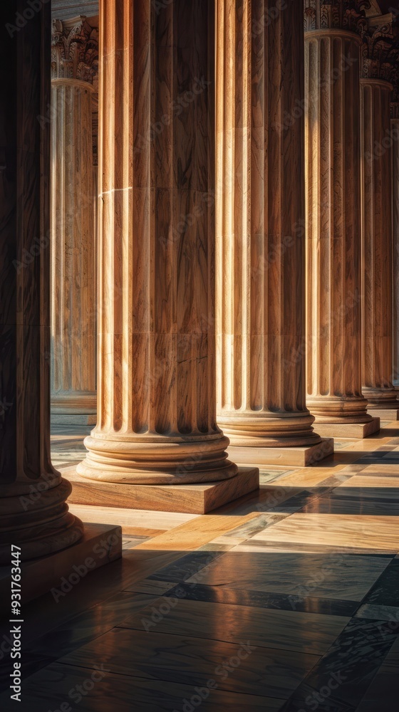 Classic Marble Columns Under Golden Sunlight Classic Marble Columns Under Golden Sunlight
