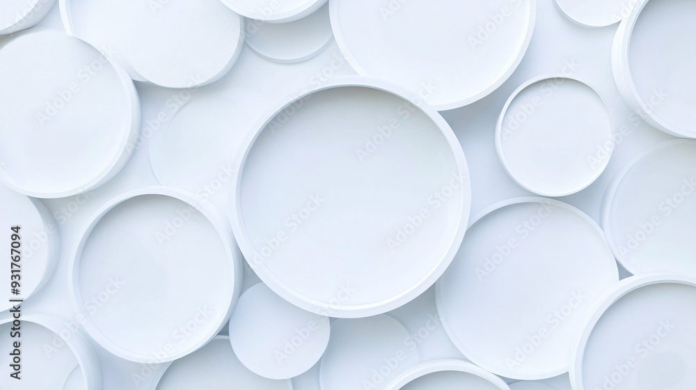 Overlapping circles of different sizes in a random pattern on a white background Overlapping circles of different sizes in a random pattern on a white background