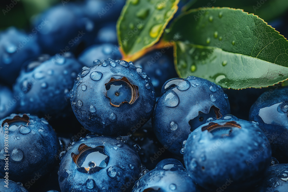 Vibrant Blueberries Covered in Dewdrops Vibrant Blueberries Covered in Dewdrops