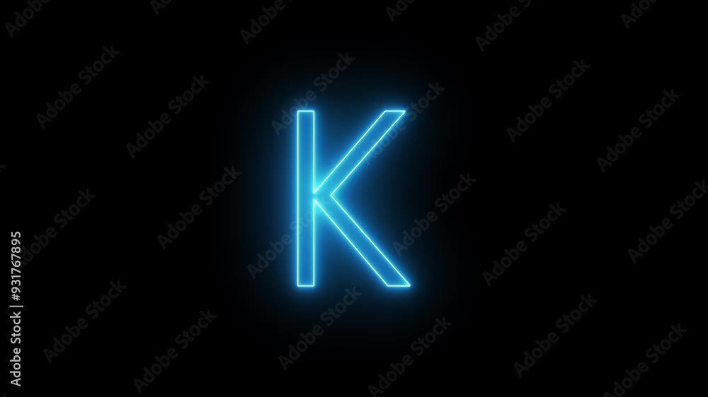 Glowing Blue Neon Alphabet Symbol Animation. Neon Capital Letter Sign, Character, Blue Neon Educational Concept on Black Background. Glowing Blue Neon Alphabet Symbol Animation. Neon Capital Letter Sign, Character, Blue Neon Educational Concept on Black Background.