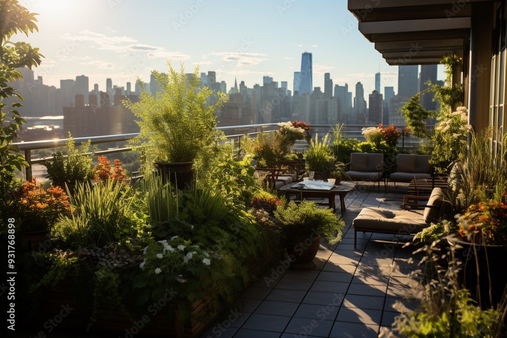 Amazing rooftop garden illuminated by sunlight picture Amazing rooftop garden illuminated by sunlight picture
