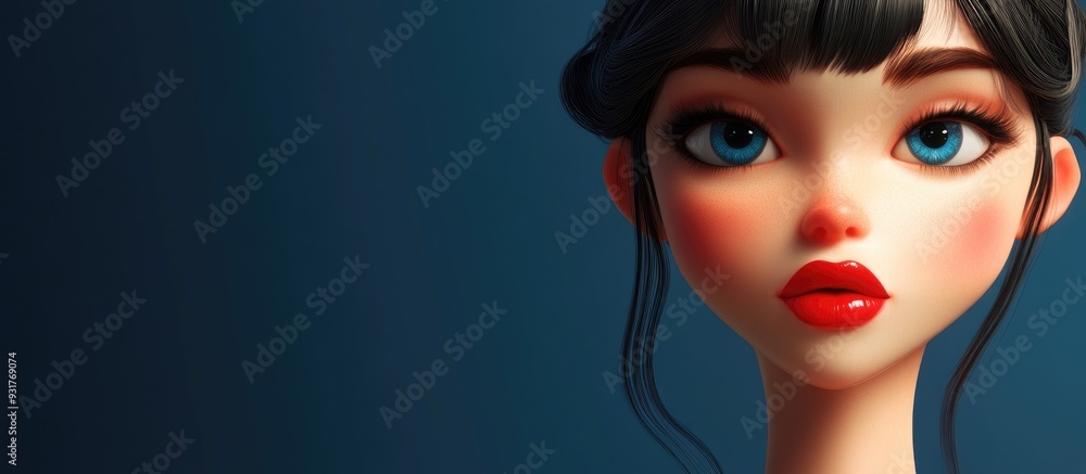 Charming 3D cartoon girl with bright red lips Close up of a lovely young character Charming 3D cartoon girl with bright red lips Close up of a lovely young character