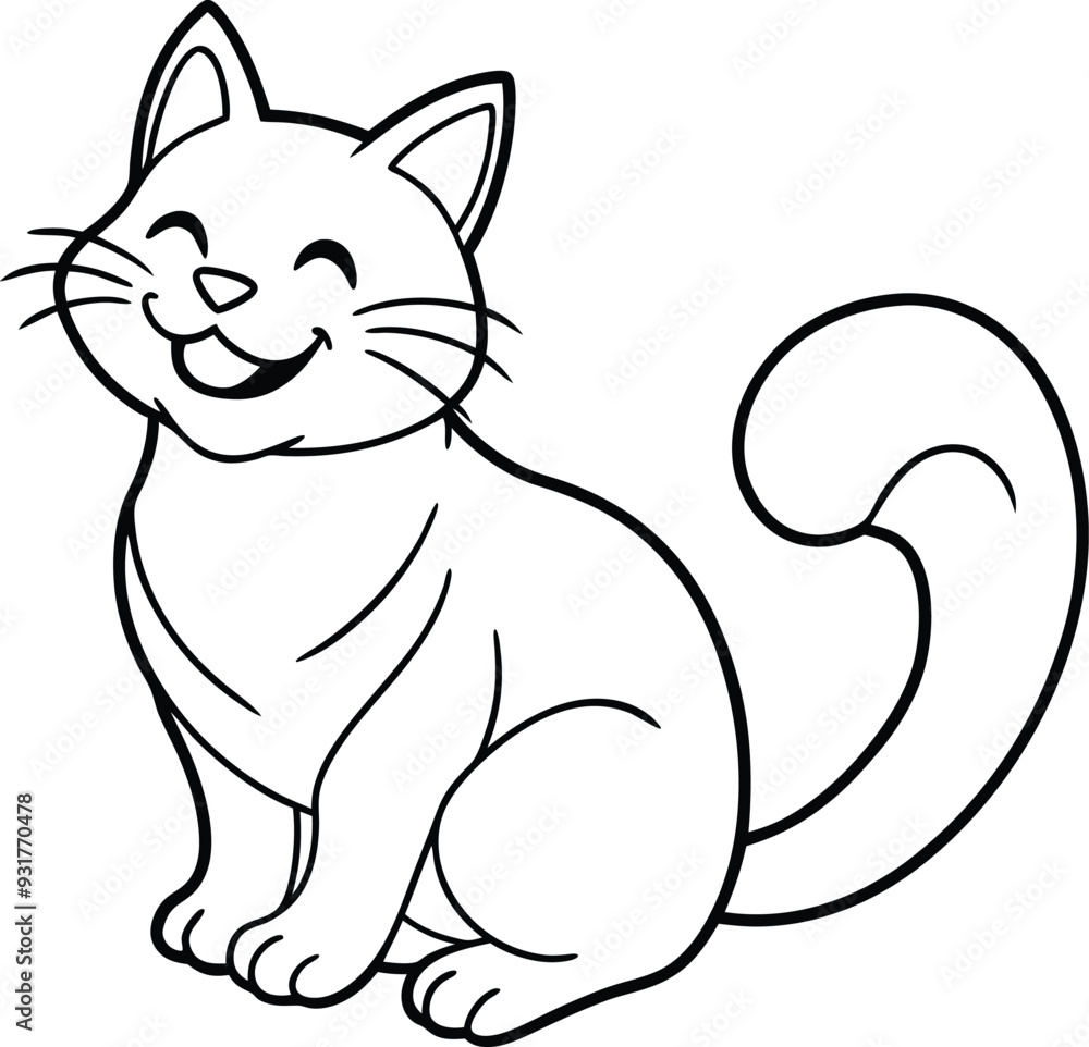 Obraz premium Cat-themed coloring page for kids: simple black and white illustration for creative fun. 