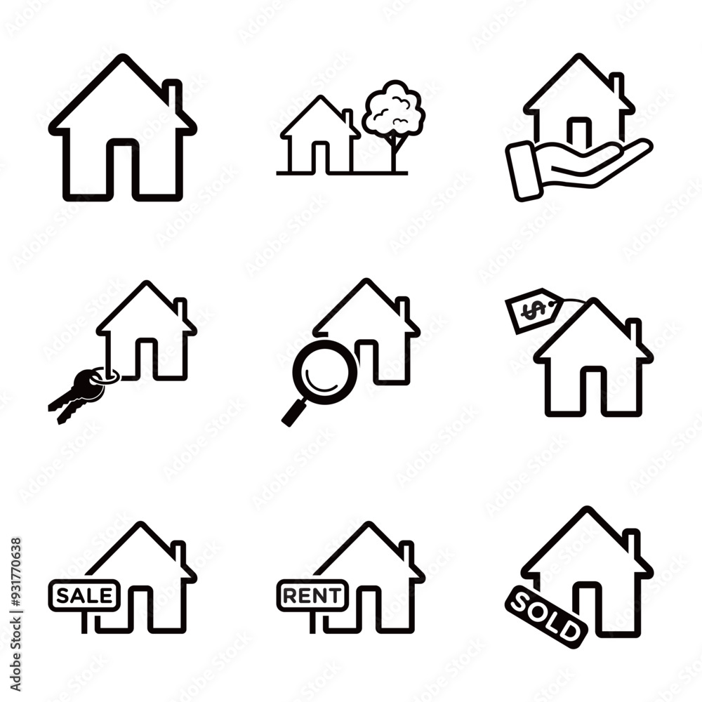 Vector set of house thin line logo design template vector icons. Vector set of house thin line logo design template vector icons.
