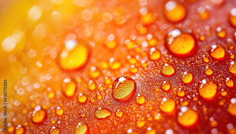 Close-up of vibrant orange water droplets on a surface, showcasing texture and color, ideal for backgrounds and design. Close-up of vibrant orange water droplets on a surface, showcasing texture and color, ideal for backgrounds and design.