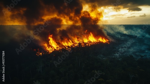  aerial view of fire in Amazon forest. photo