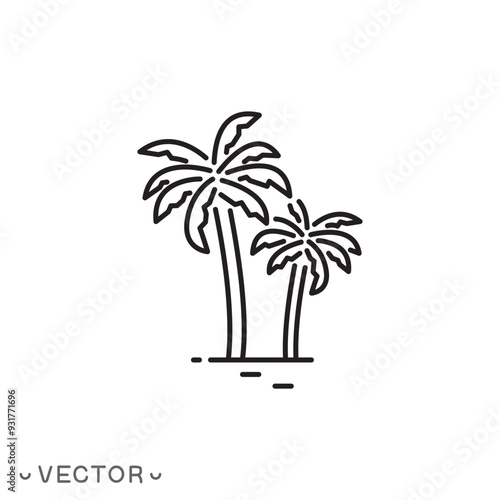 palm tree vector icon, palm tropical tree thin line symbol isolated on white background, editable stroke eps 10 vector illustration