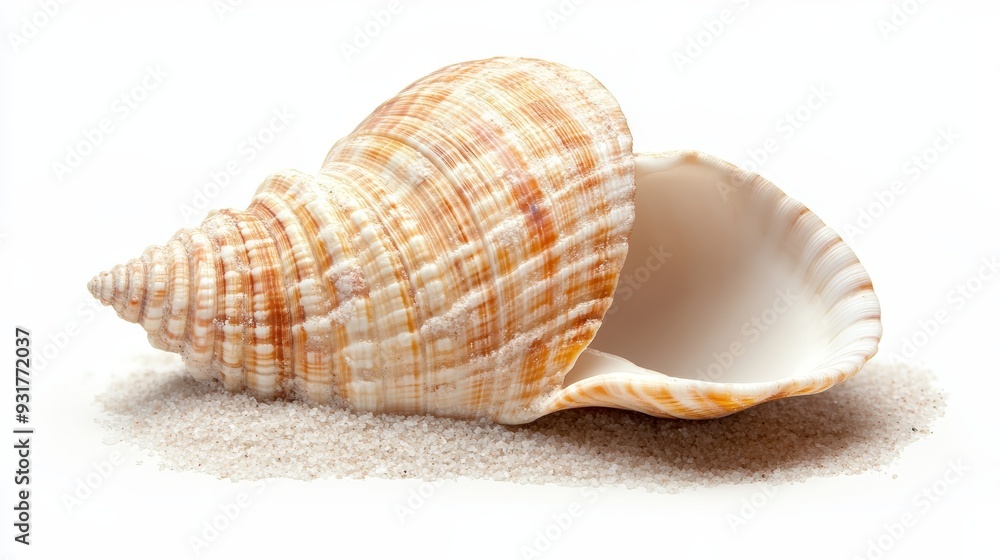A Beautiful Seashell Found on the Beach, Displayed Isolated on a White Background, Front View A Beautiful Seashell Found on the Beach, Displayed Isolated on a White Background, Front View