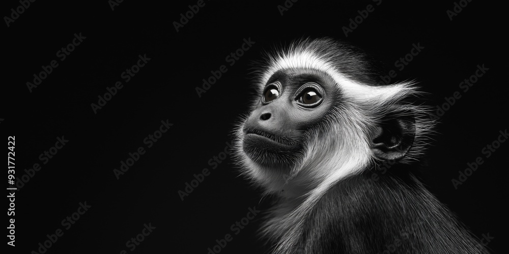 Photo of a Black & White Colobus monkey isolated against a black background, emphasising the Black & White Colobus monkey's majestic features. Wildlife and conservation concept, space for copy. Photo of a Black & White Colobus monkey isolated against a black background, emphasising the Black & White Colobus monkey's majestic features. Wildlife and conservation concept, space for copy.