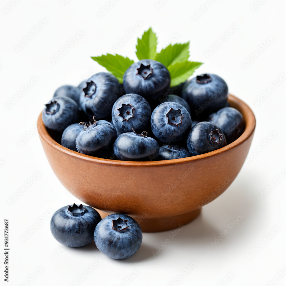 Wooden bowl overflowing with freshly picked blueberries Wooden bowl overflowing with freshly picked blueberries