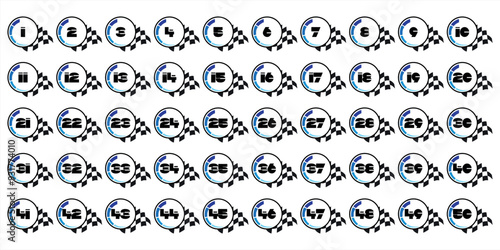 Numbers, 1 to 50 premium speed theme blue black circle serial number table