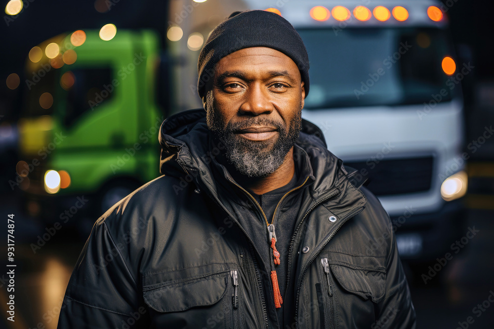 Portrait of handsome black afro man truck driver Portrait of handsome black afro man truck driver