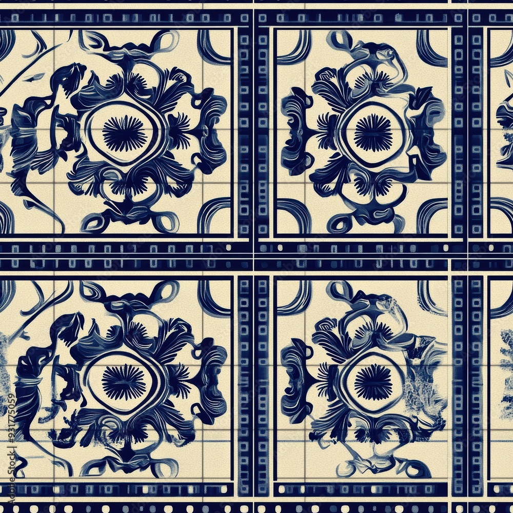 Obraz premium Intricate Blue and White Tile Seamless Pattern